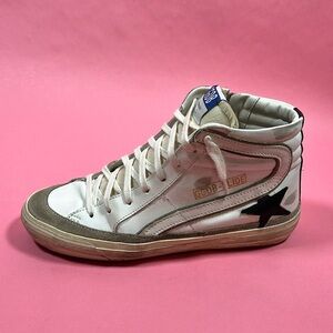 Golden Goose Women's Slide Sneaker with black leather star, leather and suede